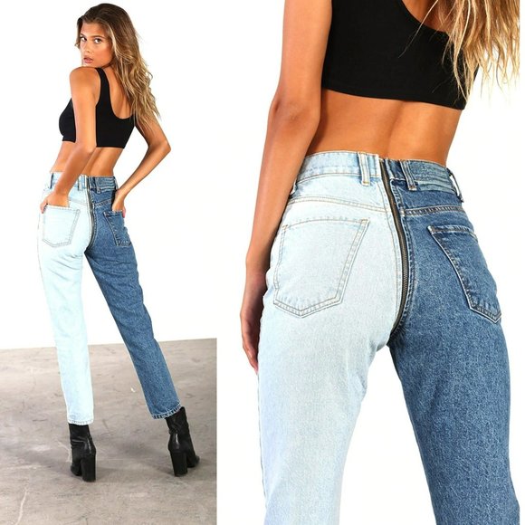 Size 28 Revice Yin Yang Crop 2 Tone High Rise Straight Leg Denim Jeans - Picture 1 of 11